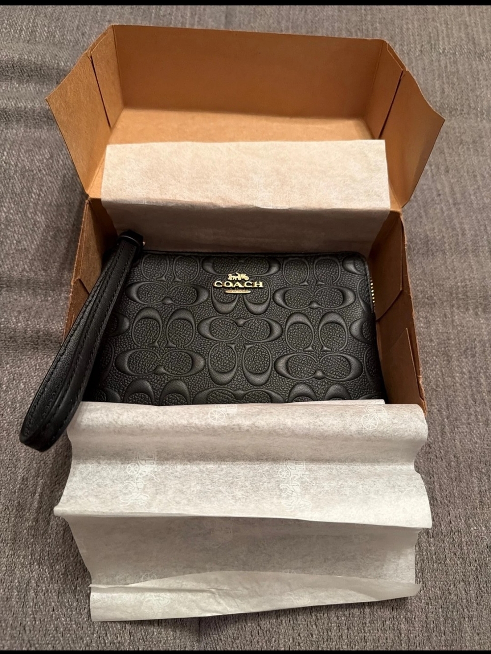 Coach Black Embossed Signature Leather Wristlet